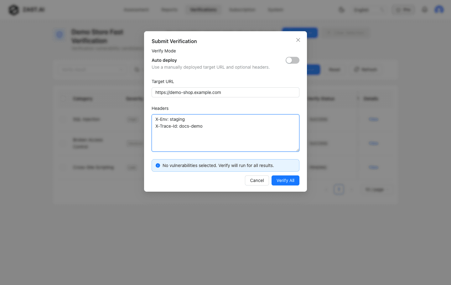 Fast Verification submit workflow