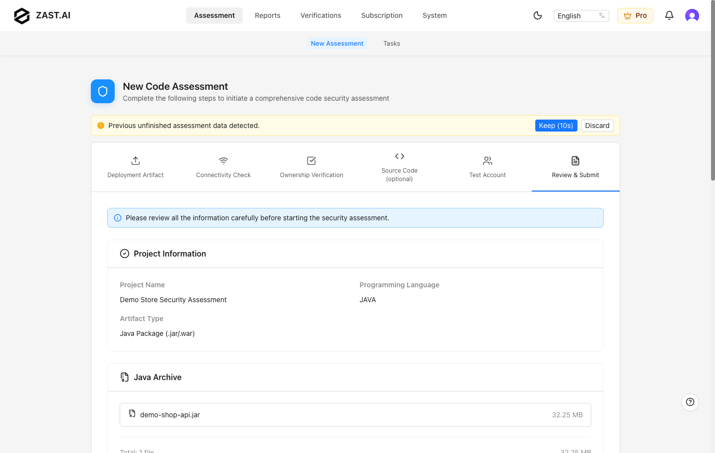 Review and submit step