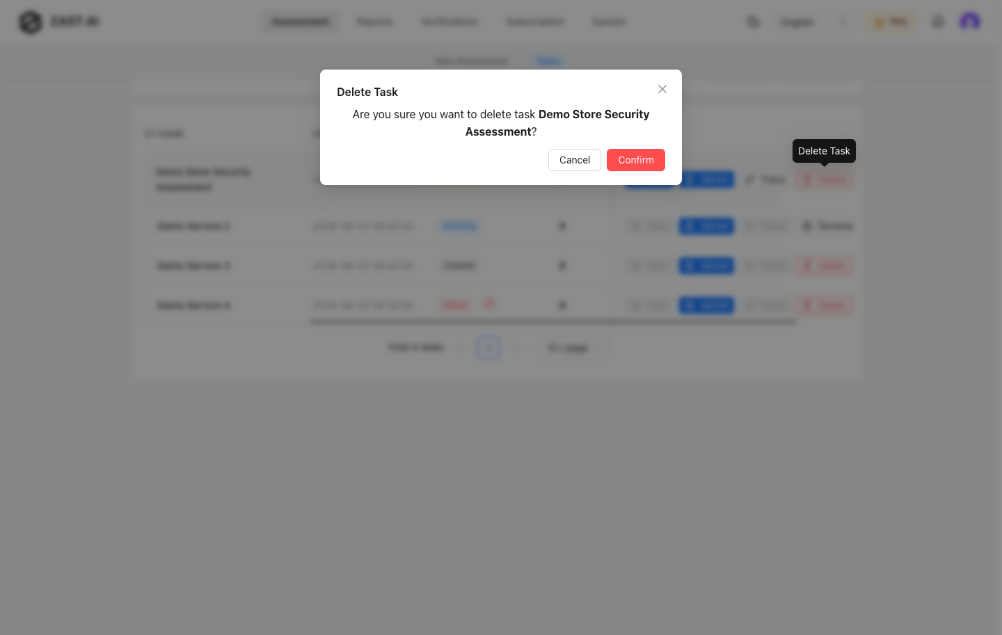 Delete task confirmation