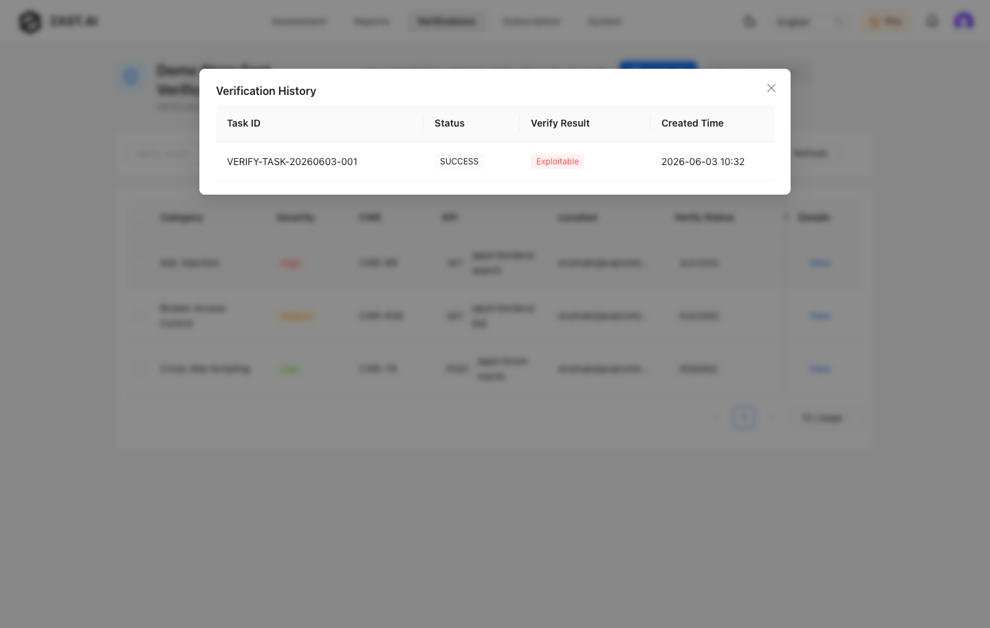 Verification history